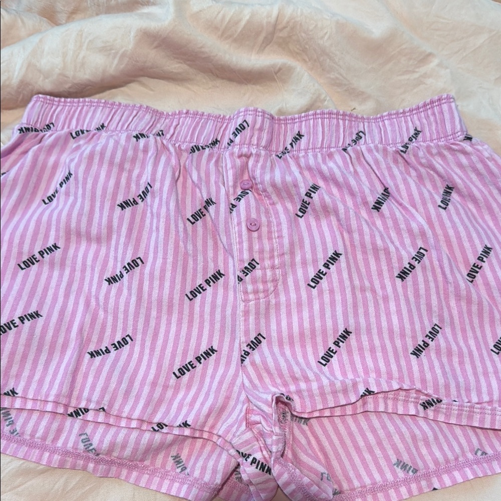 PINK Victoria's Secret Striped Pajama Shorts - Pink and White